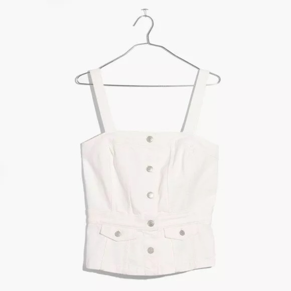 Madewell white denim button front crop top, 4 - Picture 2 of 4